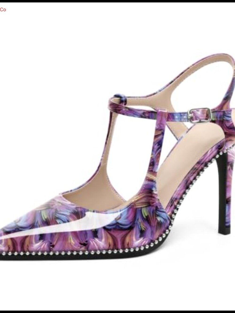 SAMMITOP Women's Ankle Strap Pointed Toe Stiletto Pumps Beaded Dress Shoes
